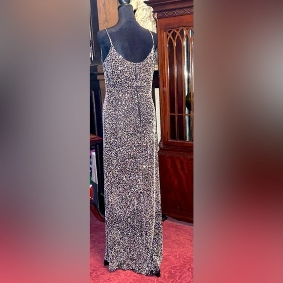 Black Silk and Silver Beaded Maxi Dress cocktail evening dress long - Picture 1 of 12